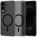 Matinis juodas dėklas Samsung Galaxy S25 Edge su magnetiniu žiedu ir matine paviršiaus tekstūra