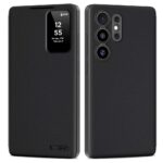 Juodas matinis atverčiamas dėklas Samsung Galaxy S25 Ultra su mažyčiu langeliu ekrano peržiūrai