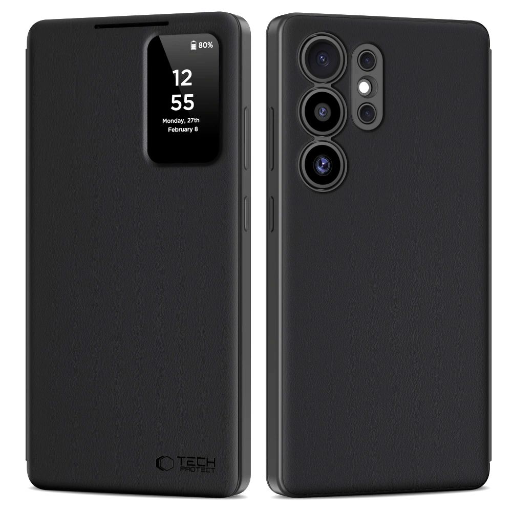 Juodas matinis atverčiamas dėklas Samsung Galaxy S25 Ultra Tech-Protect Smart Wallet Juodas matinis atverčiamas dėklas Samsung Galaxy S25 Ultra su mažyčiu langeliu ekrano peržiūrai