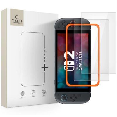 Skaidrus apsauginis stiklas Nintendo Switch 2 su Tech-Protect Easy Set plus paketu