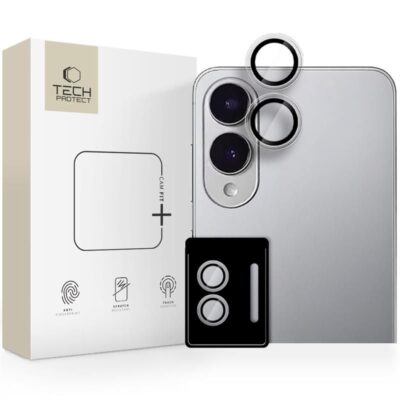 Juodas stiklas galiniai kamerai Samsung Galaxy S25 Edge Tech-Protect Camring Fit plėvelė su dėžute