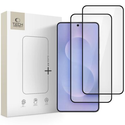 Juodas apsauginis ekrano stikliukas Samsung S25 Edge TECH-PROTECT GLASS FIT 2-PACK pakuotėje su dviem stiklais