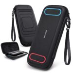 Juodas dėklas Nintendo Switch 2 SUPCASE CARRYING MINI su rankena ir raudonu bei mėlynu akcentais