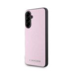Rožinis dėklas Karl Lagerfeld PU Saffiano Metal Logo telefonui Samsung Galaxy A56 su tekstūruota paviršiaus apdaila