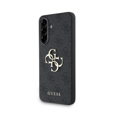 Pilkas originalus dėklas Guess PU 4G Metal Logo telefonui Samsung Galaxy A36 5G