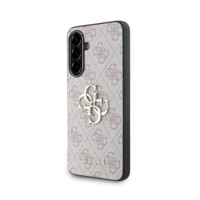 Rausvas originalus dėklas Guess PU 4G Metal Logo telefonui Samsung Galaxy A56 5G su metaliniu logotipu