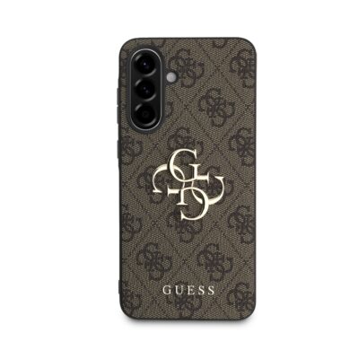 rudas originalus deklas guess pu 4g metal logo telefonui samsung galaxy a36 su tamsiai ruda tekstura ir metalo logotipu