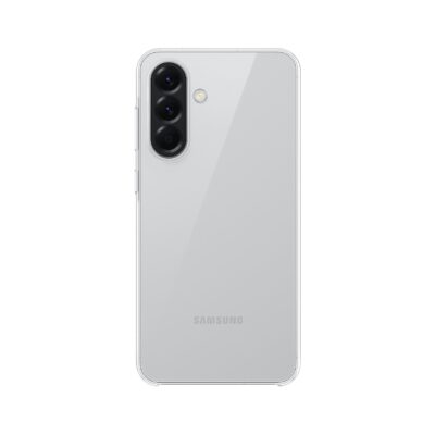 Skaidrus originalus dėklas EF-QA566CTE telefonui Samsung Galaxy A56 5G, matomas galinis telefono vaizdas su trimis kameromis