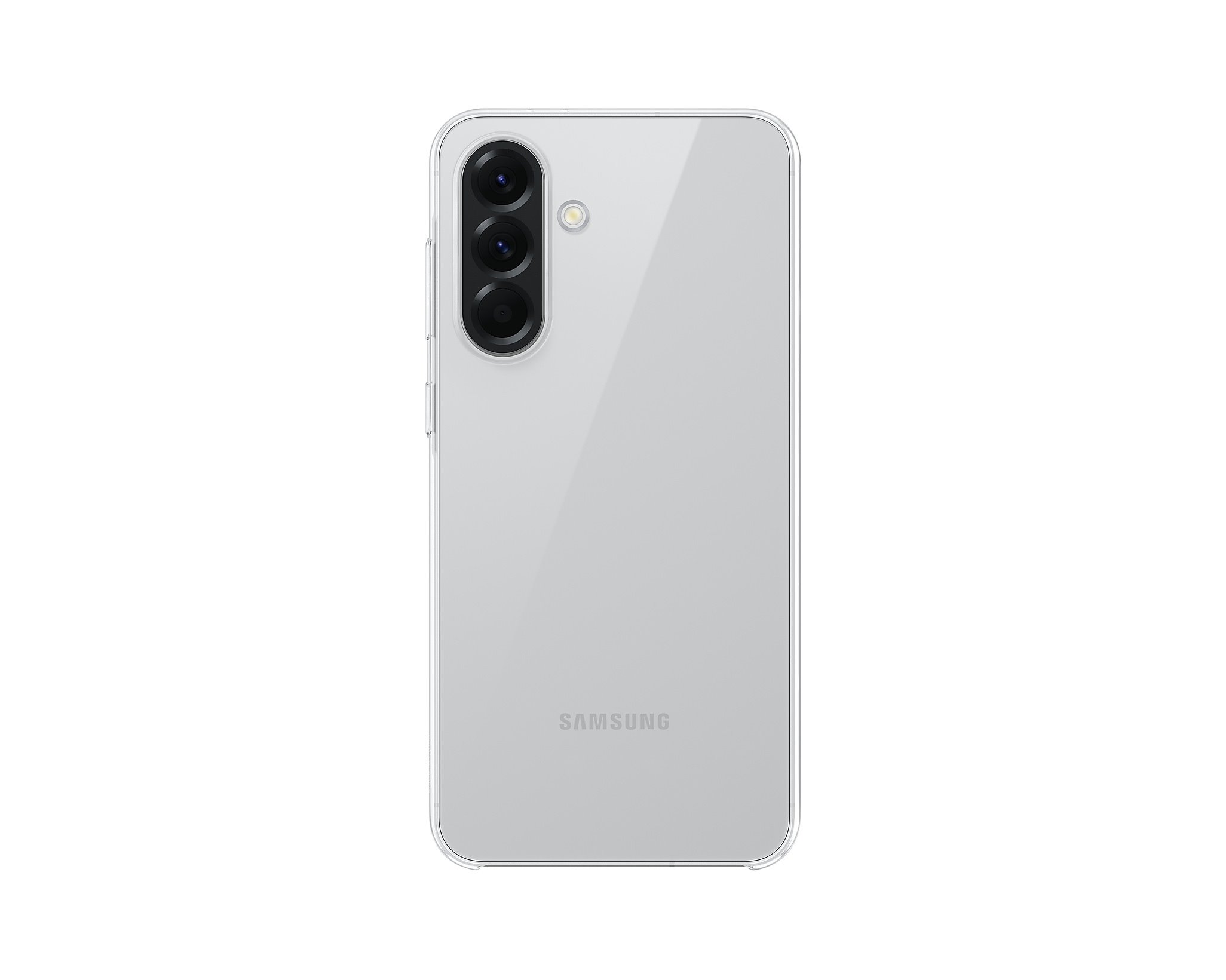 Skaidrus originalus dėklas EF-QA566CTE Clear Cover Samsung Galaxy A56 5G Skaidrus originalus dėklas EF-QA566CTE telefonui Samsung Galaxy A56 5G, matomas galinis telefono vaizdas su trimis kameromis