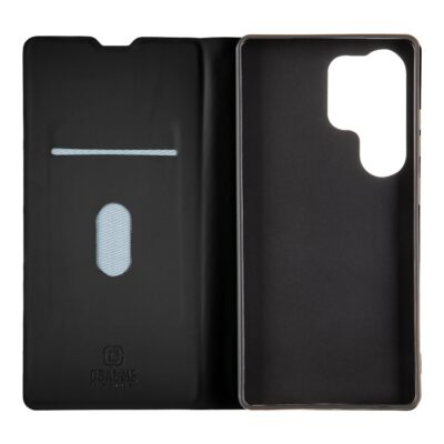 Juodas dėklas Samsung Galaxy S25 Ultra OBALME SmoothTouch su lankstymo funkcija