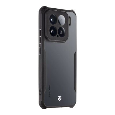 Skaidrus-juodas dėklas Tactical Quantum Stealth telefonui Xiaomi 15 5G su matoma kamera ir mygtukais šone