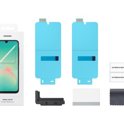 Originali apsauginė ekrano plėvelė Samsung Galaxy A26 5G komplekte su aplikavimo rėmeliu ir dulkių lipdukais