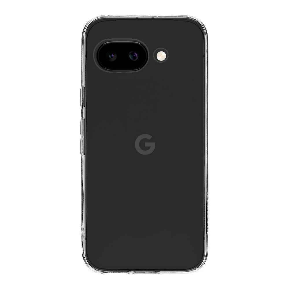 Skaidrus dėklas Tactical TPU telefonui Google Pixel 9a Skaidrus dėklas Tactical TPU telefonui Google Pixel 9a, matomas telefono galas su dviem kameromis ir aiškiai matomu dėklo kontūru