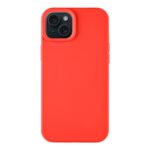 Raudonas dėklas Tactical MagForce Velvet Smoothie telefonui Apple iPhone 15 Plus matomas iš nugarėlės su kamera