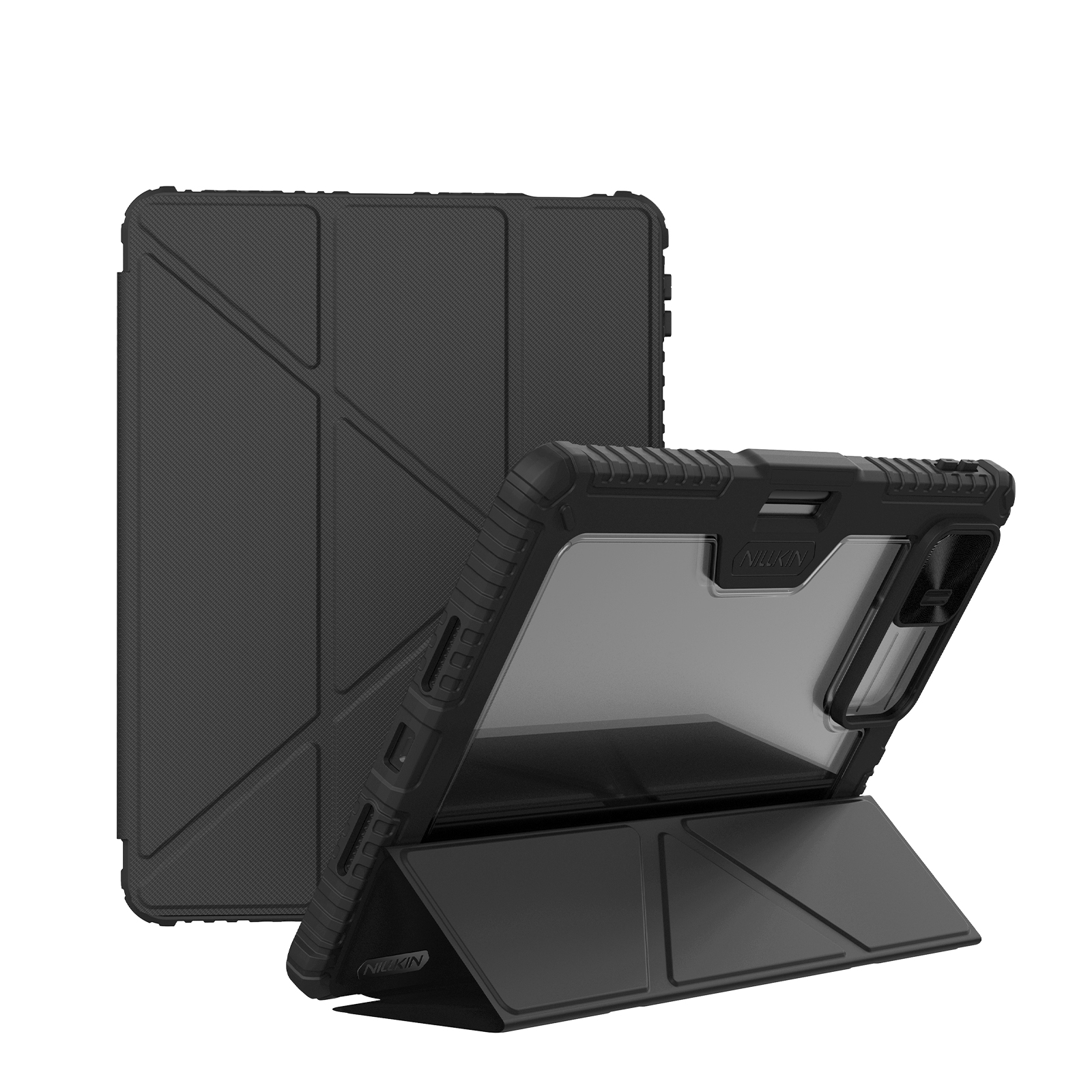 Juodas dėklas Xiaomi Pad 7 7 Pro Nillkin Bumper PRO Juodas dėklas Xiaomi Pad 7 7 Pro Nillkin Bumper PRO su sulankstomu stovu ir skaidriu galiniu paviršiumi