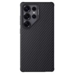 Sidabrinis dėklas Samsung Galaxy S25 Ultra Nillkin Synthetic Fiber PRO Magnetic Hard su juoda anglies pluošto textura