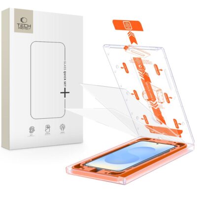 Skaidrus apsauginis stiklas telefonui Samsung Galaxy S25 Tech-Protect Quick Set pakuote ir montavimo rinkinys