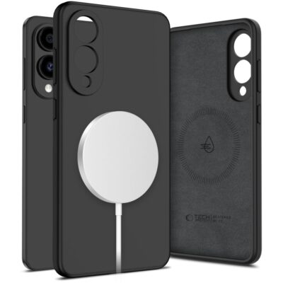 Juodas dėklas Samsung Galaxy S25 Edge Tech-Protect Liquid Silicone Magsafe su magnetiniu krovimo įrenginiu