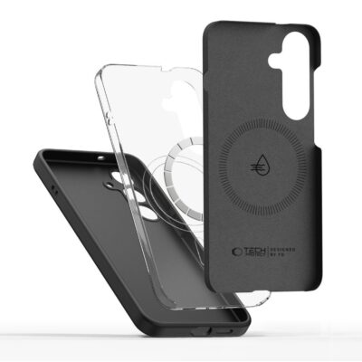 Juodas dėklas Samsung Galaxy S25 Edge Tech-Protect Liquid Silicone Magsafe su išorine ir vidine dalimis