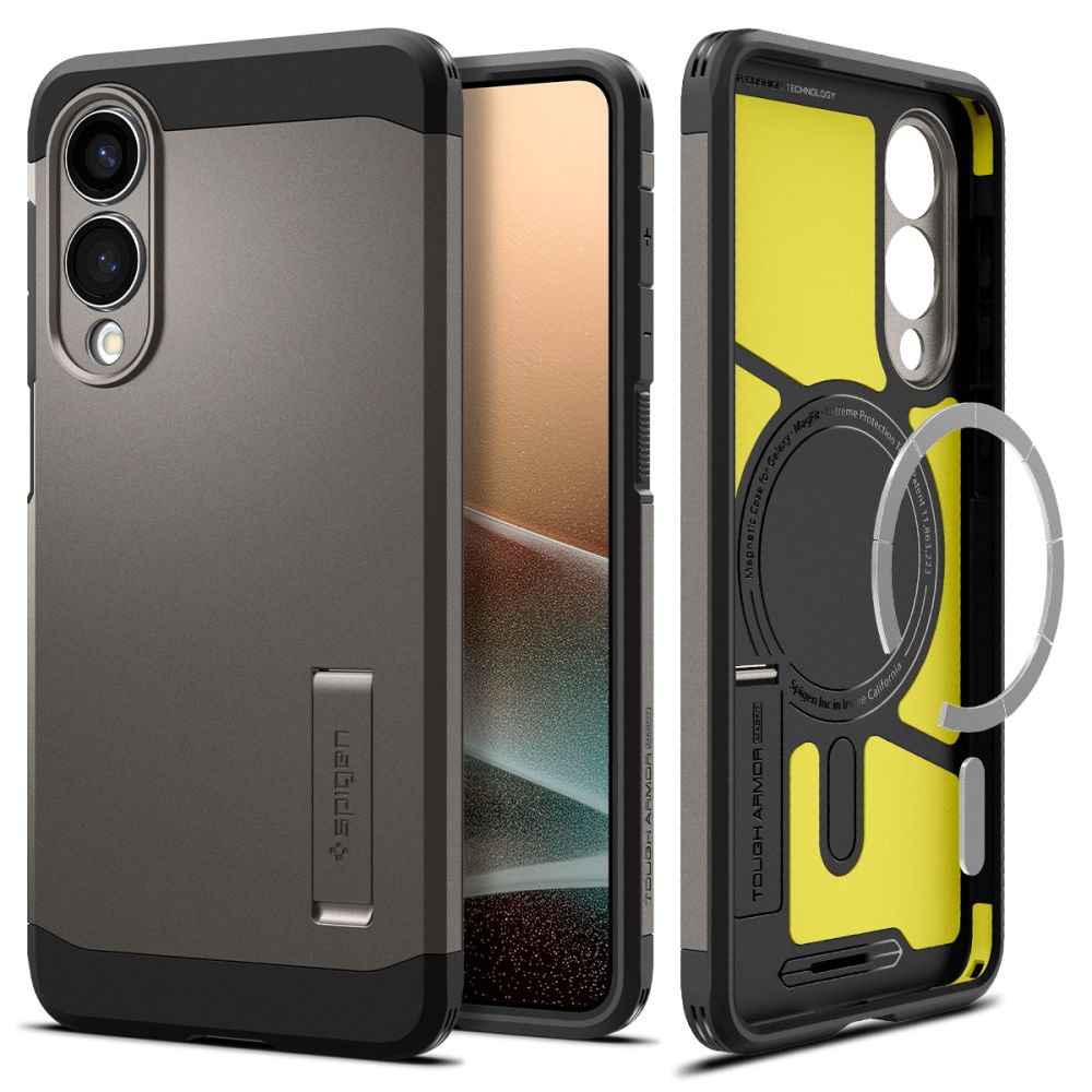 Pilkas dėklas Samsung Galaxy S25 Edge Spigen Tough Armor Magsafe Pilkas dėklas Samsung Galaxy S25 Edge Spigen Tough Armor Magsafe su kieto ir minkšto plastiko deriniu