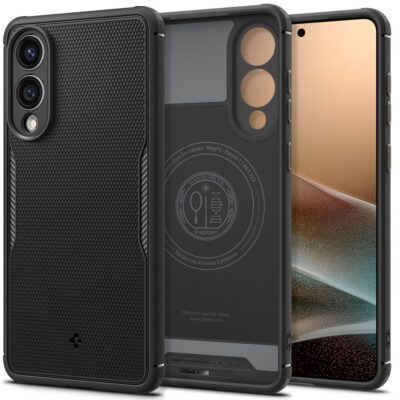 Juodas matinis dėklas Samsung Galaxy S25 Edge Spigen Core Armor Mag Magsafe su struktūrizuota paviršiaus tekstūra