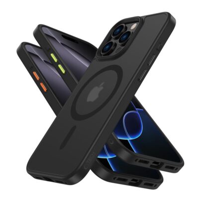 Juodas dėklas telefonui Apple Iphone 16 Pro TECH-PROTECT MAGMAT XT 3-SET MAGSAFE su skirtingų spalvų mygtukais