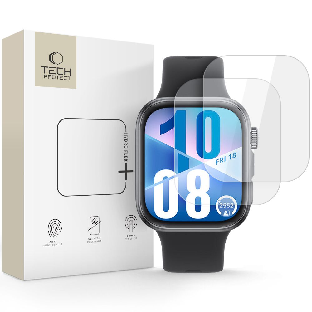 Apsauginė ekrano plėvelė Huawei Watch Fit 3 / 4 Hofi HydroFlex Pro+2 Pack Apsauginė ekrano plėvelė Huawei Watch Fit 3 4 hidroflex Pro plus 2 pack su laikrodžiu juodu dirželiu