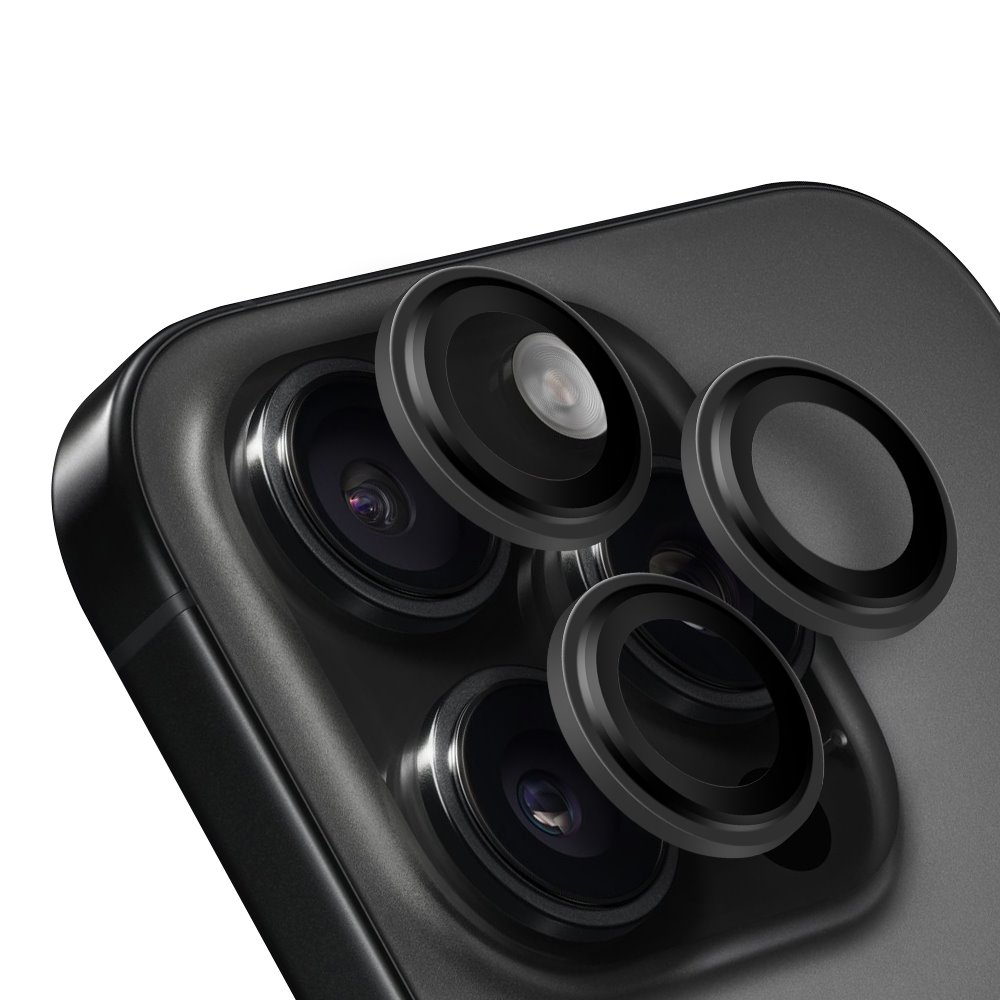 Titano juodas apsauginis stiklas galiniai kamerai Apple iPhone 15 Pro 15 Pro Max Titano juodas apsauginis stiklas galiniai kamerai Apple iPhone 15 Pro su trimis kameros lęšiais