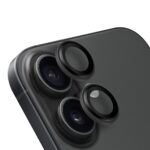 Juodas apsauginis stiklas galiniams Apple iPhone 16 ir 16 Plus kameroms