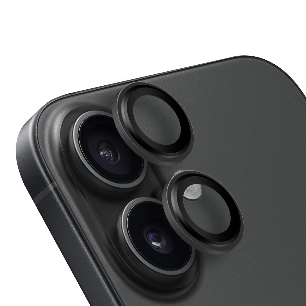 Juodas apsauginis stiklas galiniai kamerai Apple iPhone 16 16 Plus OBALME Lens Protector Juodas apsauginis stiklas galiniams Apple iPhone 16 ir 16 Plus kameroms