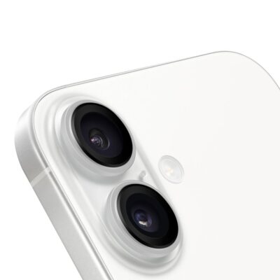 Baltas apsauginis stiklas galiniai kamerai Apple iPhone 16 Plus su dangteliais aplink objektyvus