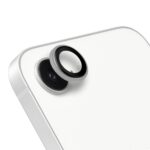 Baltas matinis apsauginis stiklas galinei kamerai Apple iPhone 16E su juodu silikoniniu žiedu