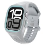 Pilka matinė apyrankė Apple Watch 10 46mm Spigen Liquid Air Pro su šviesiai mėlynu rėmeliu aplink ekraną