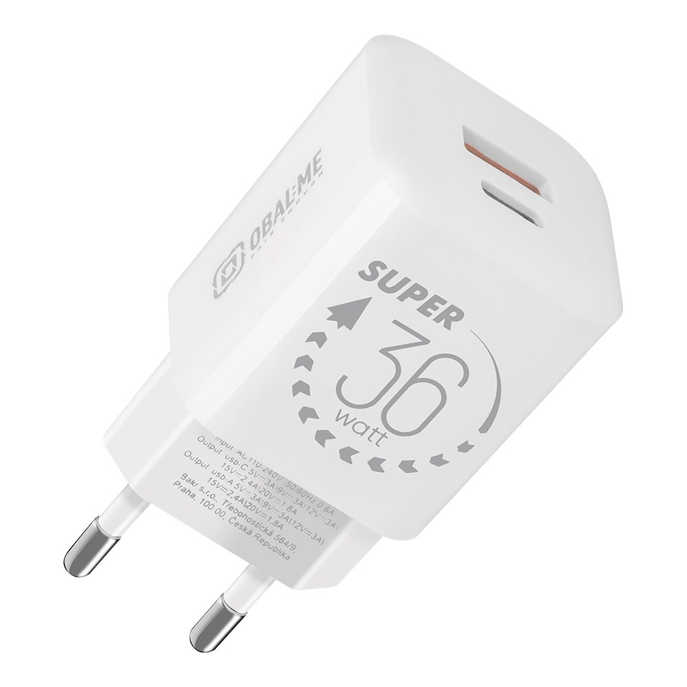 Baltas buitinis pakrovėjas OBAL:ME GaN 36W Baltas buitinis pakrovėjas OBALME GaN Wall Charger USB-A ir USB-C su 36W galia