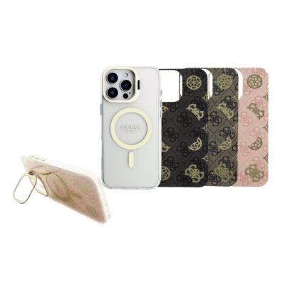 Dėklų rinkinys Guess PC/TPU Electroplated Stand Camera Frame su keičiamomis foninėmis dalimis Apple Iphone 16 Pro Max