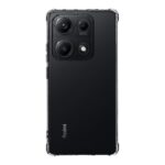 Skaidrus-juodas dėklas Tactical Quantum Stealth telefonui Xiaomi Redmi Note 14S ant juodo telefono su trimis kameromis