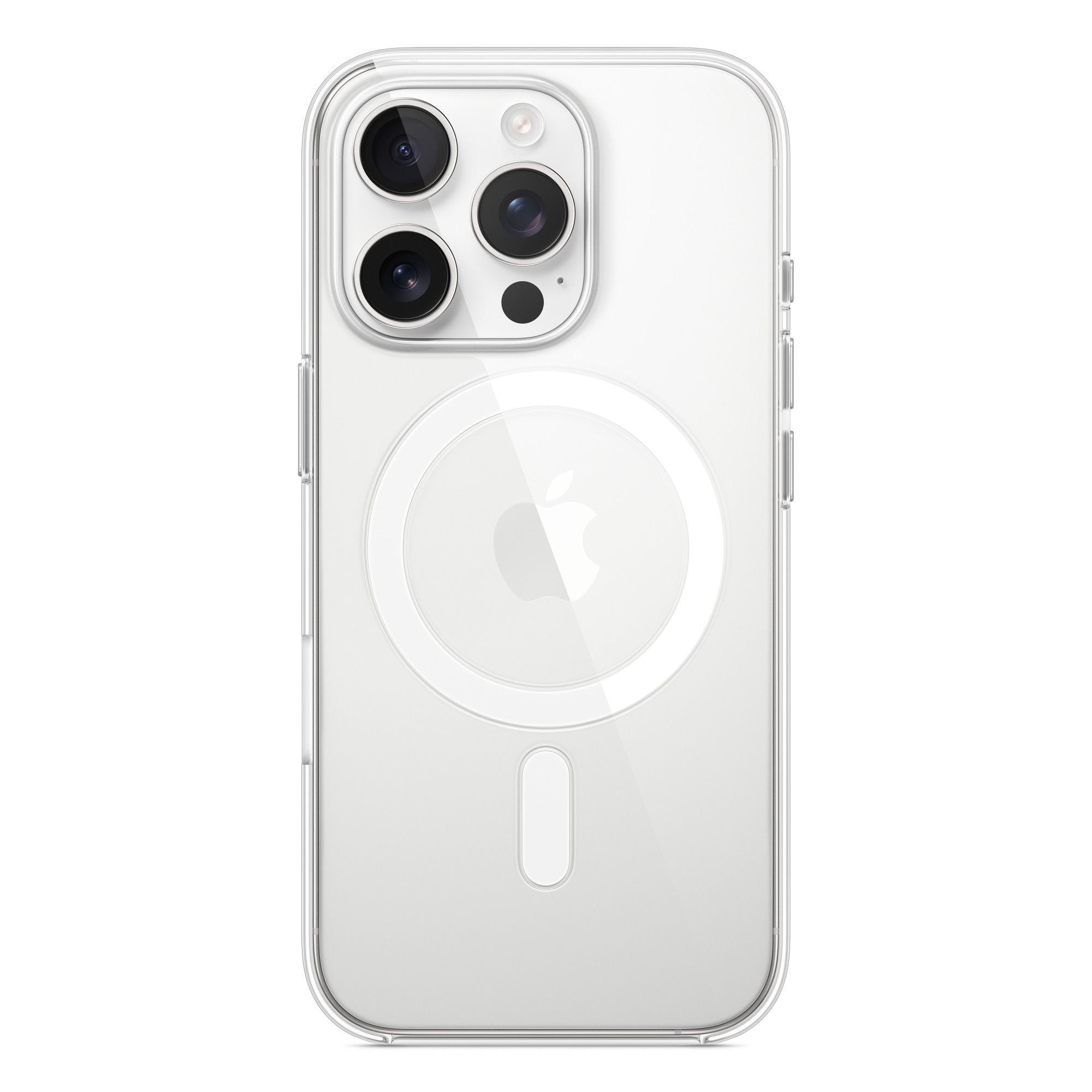 Skaidrus originalus dėklas MA7E4ZM/A Clear Cover Magsafe telefonui Apple iPhone 16 Pro Skaidrus originalus dėklas MA7E4ZM/A Clear Cover Magsafe telefonui Apple iPhone 16 Pro su matomu Apple logotipu ir trimis kameromis