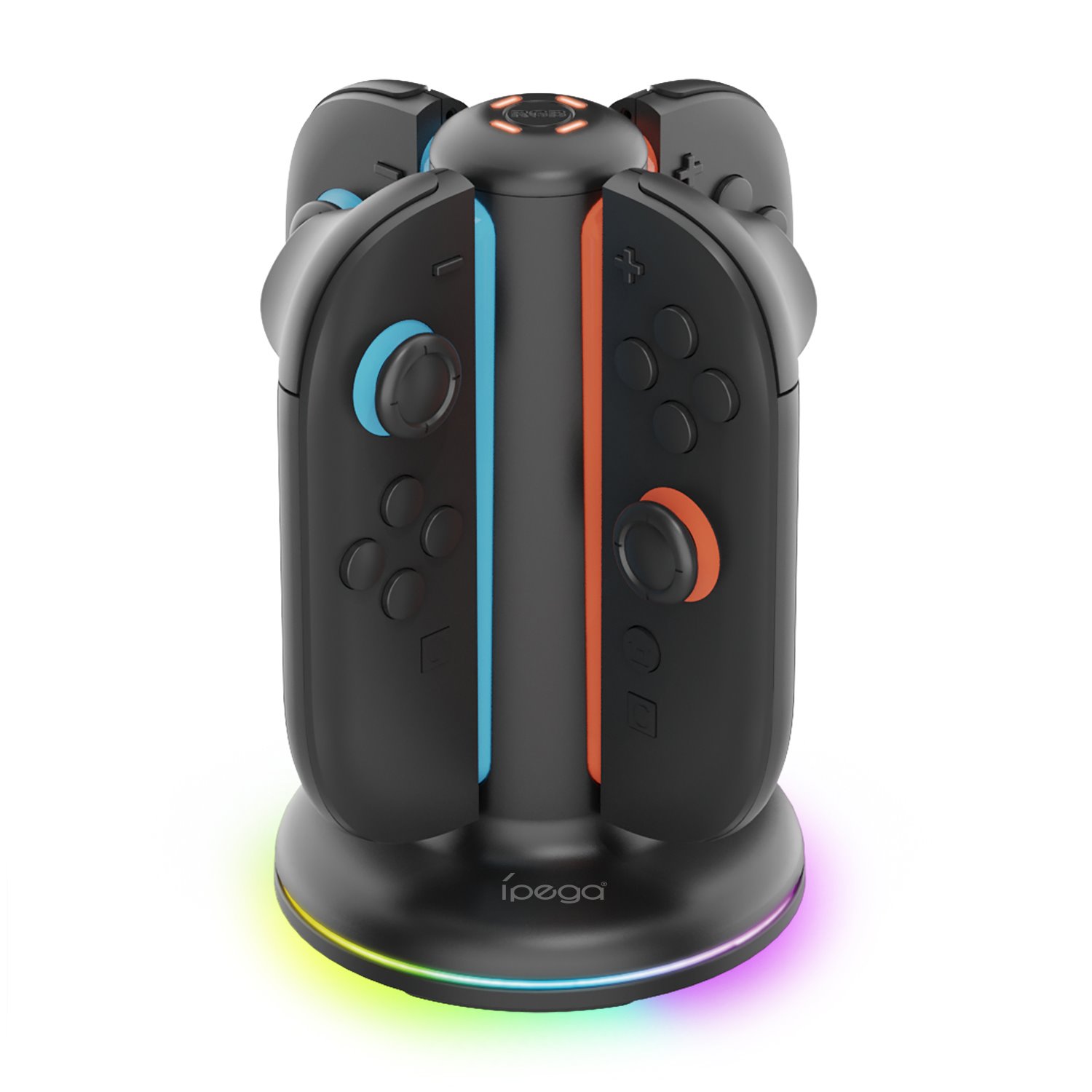 Juoda stotelė Nintendo Switch 2 iPega SW2052 Charger Dock with RGB Juoda stotelė Nintendo Switch 2 iPega SW2052 Charger Dock with RGB su įjungtais mėlyno ir raudono mygtukų JoyCon valdikliais