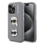 Pilkas originalus dėklas Karl Lagerfeld Grained PU KCH Heads Apple iPhone 15 Pro Max su dekoratyviais lipdukais