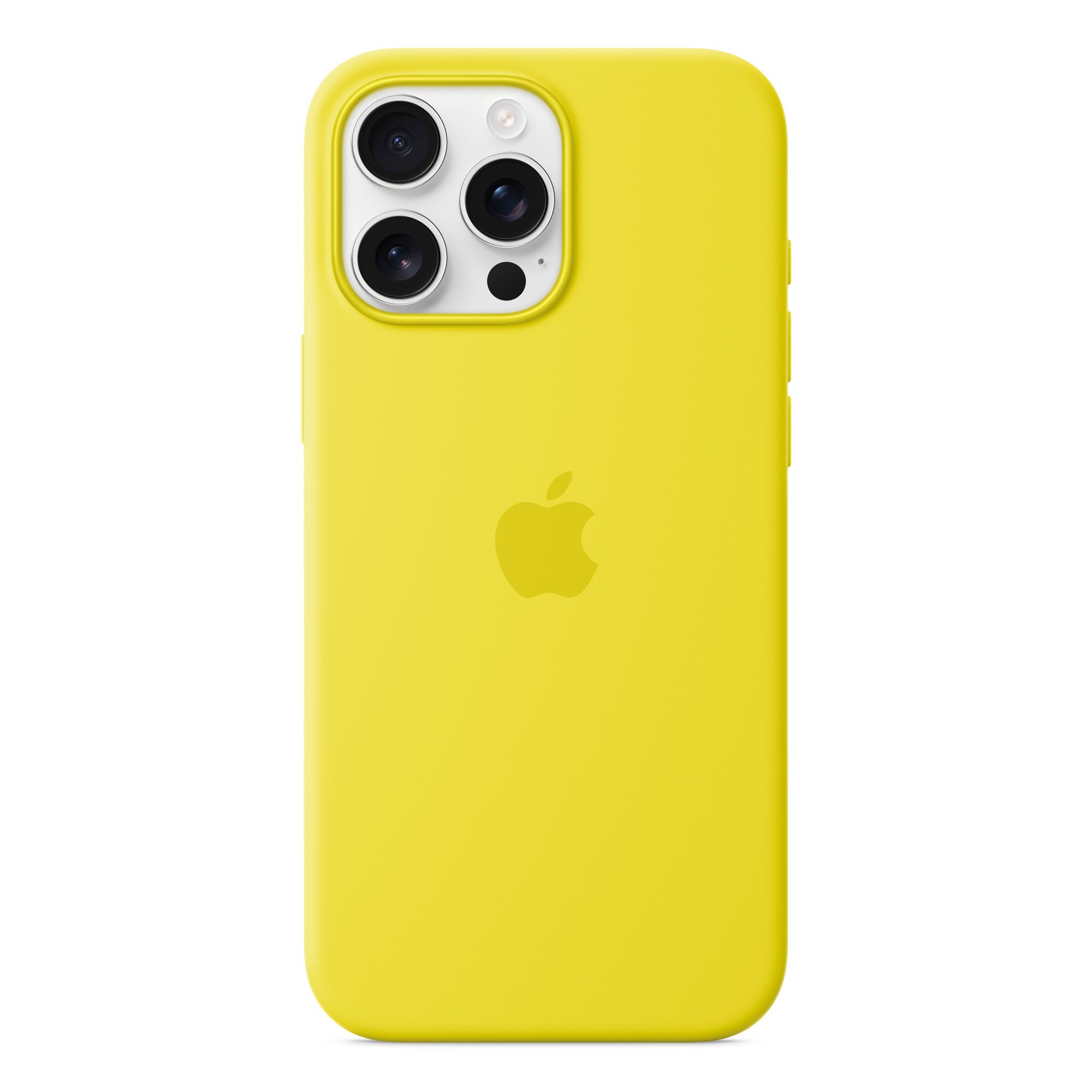 Geltonas originalus dėklas MA7U4ZM/A Silicone Cover Magsafe Geltonas originalus dėklas MA7U4ZM/A Silicone Cover Magsafe telefonui Apple iPhone 16 Pro Max su matiniu paviršiumi ir Apple logotipu