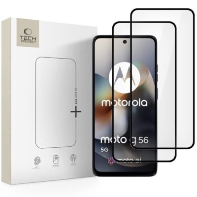Juodas apsauginis ekrano stikliukas Motorola Moto G56 5G TECH-PROTECT GLASS FIT 2-PACK su plonu stiklu ir juodu kraštu