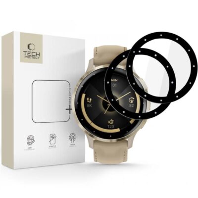 Juodas apsauginis stiklas Garmin Venu 3S TECH-PROTECT GLASS FLEX 2-PACK su apsauginėmis plėvelėmis ir pakuote