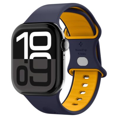 Tamsiai mėlyna apyrankė Apple Watch 6 / 7 / 8 / 9 / 10 / SE su geltonu vidiniu sluoksniu