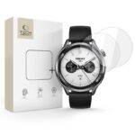 Skaidrus apsauginis stiklas Xiaomi Watch S4 TECH-PROTECT GLASS FIT 2-pack ant juodo laikrodžio su baltu ciferblatu