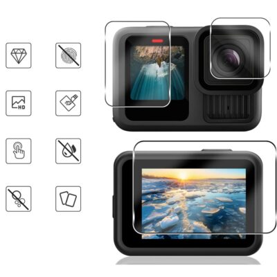 Skaidrus apsauginis stiklas GOPRO HERO 9 10 11 12 TECH-PROTECT GLASS FIT 2-PACK ant kameros ekranų ir objektyvo
