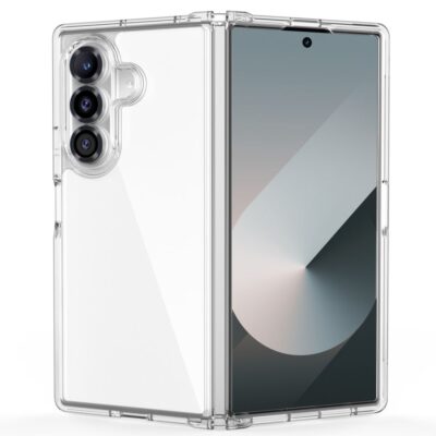 Skaidrus dėklas Samsung Galaxy Z Fold 7 Tech-Protect FlexAir Hybrid matomas ant atversto telefono su trimis kameromis