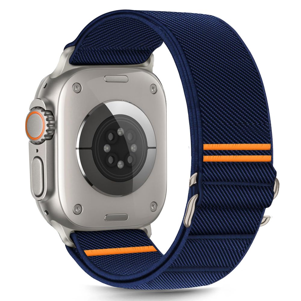 Tamsiai mėlyna apyrankė Apple Watch Tech-Protect Nylon Slip Tamsiai mėlyna apyrankė Apple Watch su oranžinėmis detalėmis