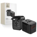 Juodas adapteris TECH-PROTECT TA200 TRAVEL ADAPTER EU UK US AU su kelių rūšių kištukais ir USB jungtimis