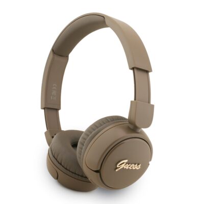 Rudos belaidės ausinės Guess Script Metal Logo Wireless Headphone su minkštais pagalvėlių antgaliais