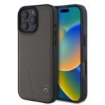 Juodas dėklas telefonui Apple Iphone 16 Pro Mercedes Curved Stitches Leather su siūlais ir metaliniu logotipu